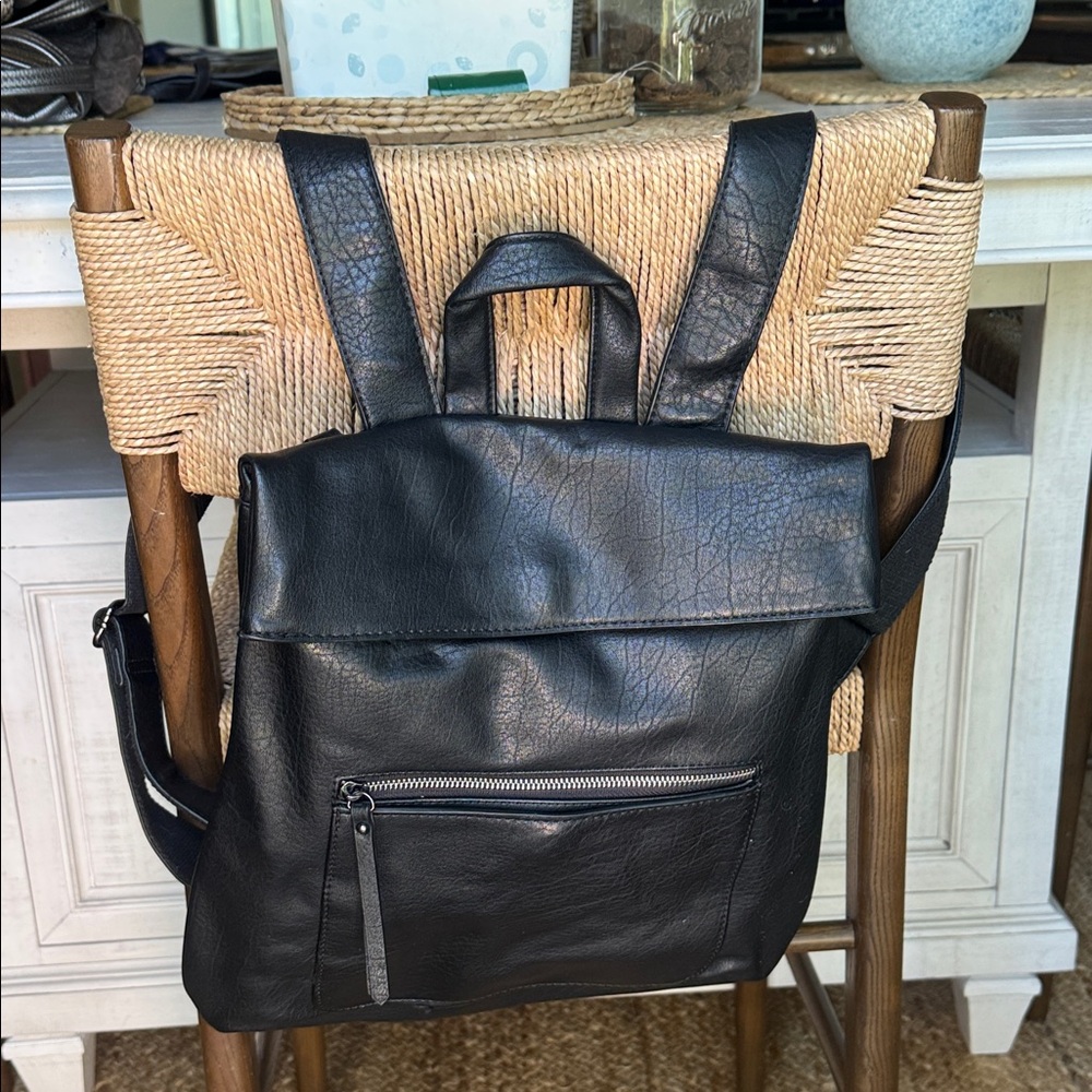 Black Vegan Leather Backpack
